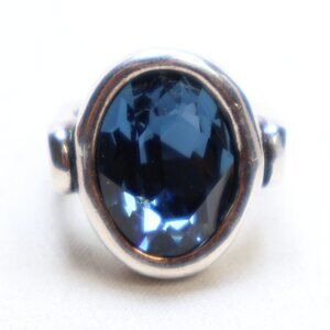 Uno de 50 Silver Tone Blue Crystal Orion Ring Size 8 $170 SMALL CHIP ON CRYSTAL!